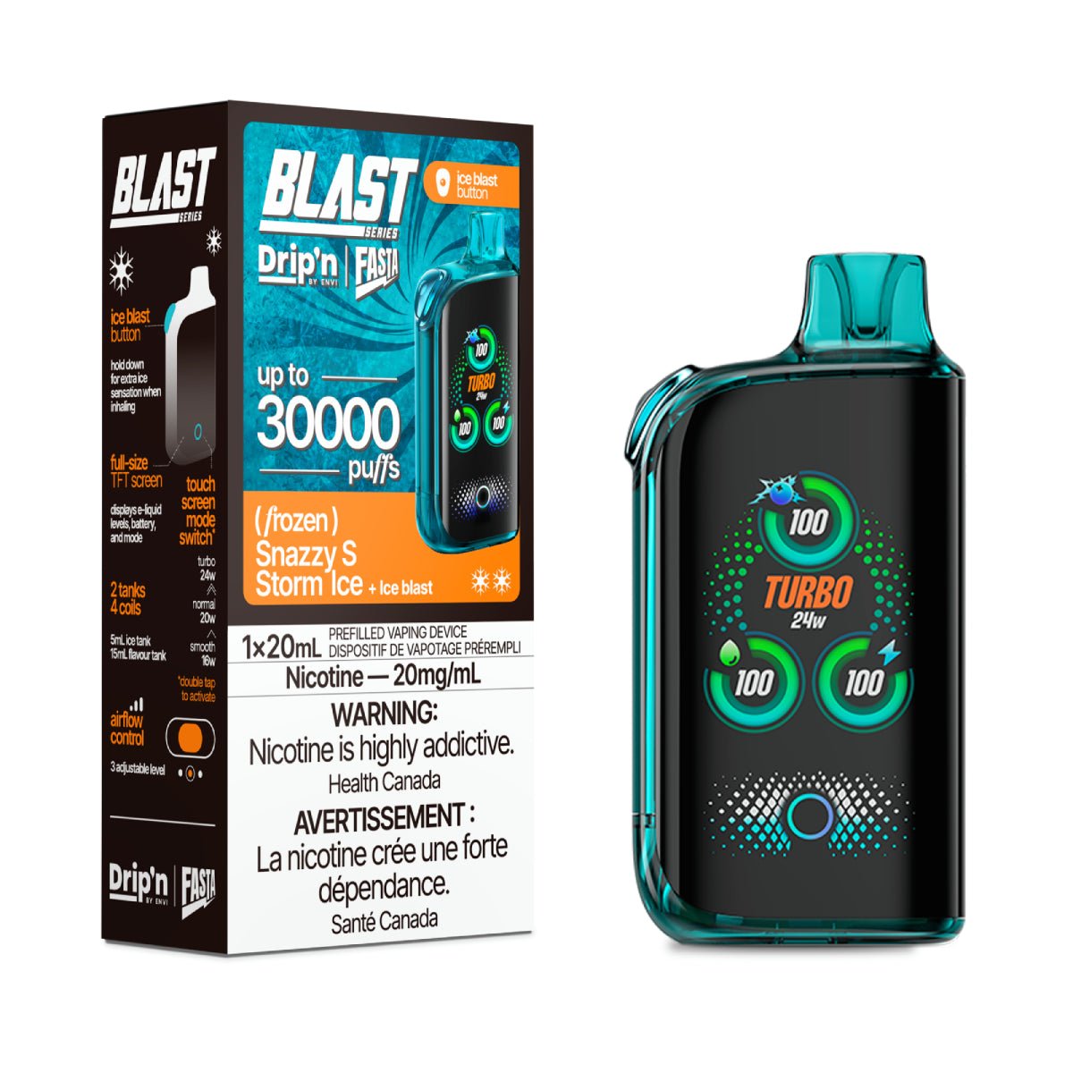 Shop Drip'n by Envi x Fasta Blast 30K Disposable - Snazzy S Storm Ice - at Vapeshop Mania