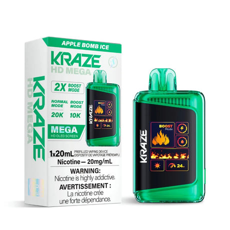 Shop Kraze HD Mega 20K Disposable - Apple Bomb Ice - at Vapeshop Mania