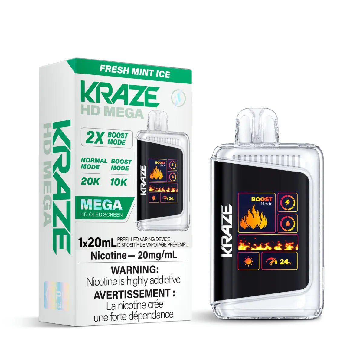 Shop Kraze HD Mega 20K Disposable - Fresh Mint Ice - at Vapeshop Mania