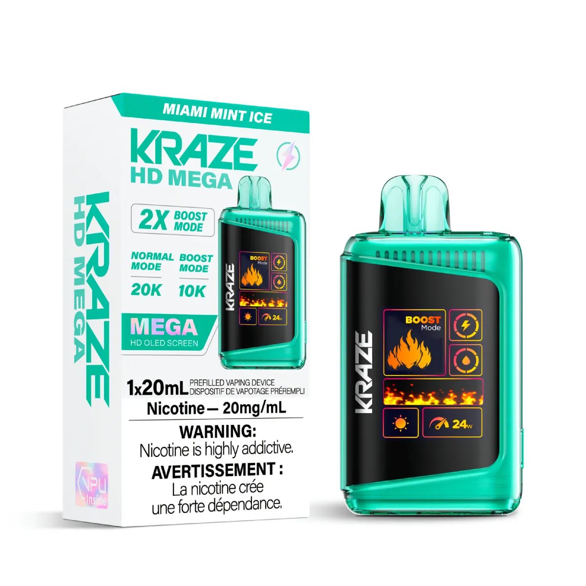 Shop Kraze HD Mega 20K Disposable - Miami Mint Ice - at Vapeshop Mania