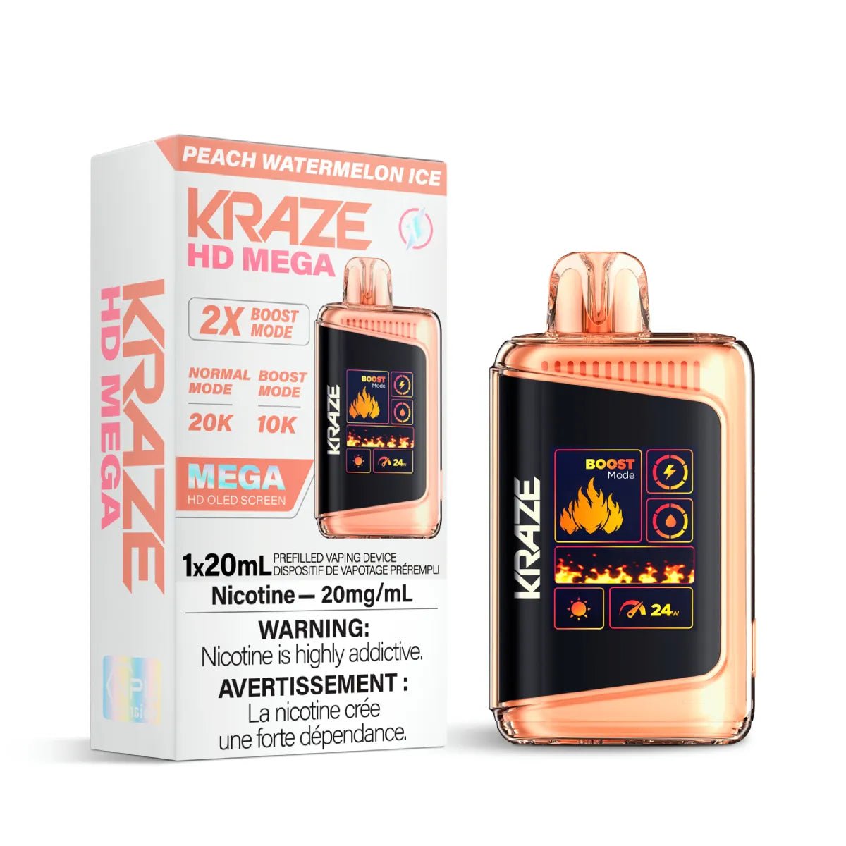 Shop Kraze HD Mega 20K Disposable - Peach Mango Ice - at Vapeshop Mania