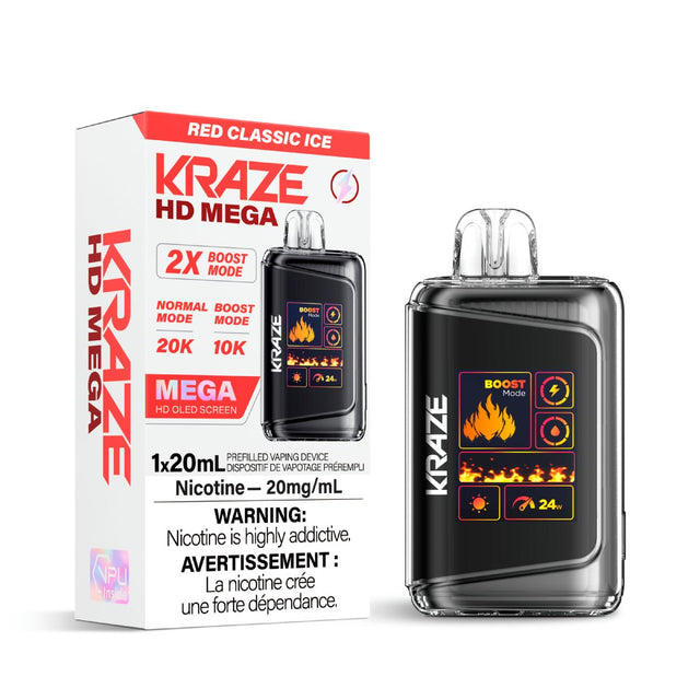 Shop Kraze HD Mega 20K Disposable - Red Classic Ice - at Vapeshop Mania