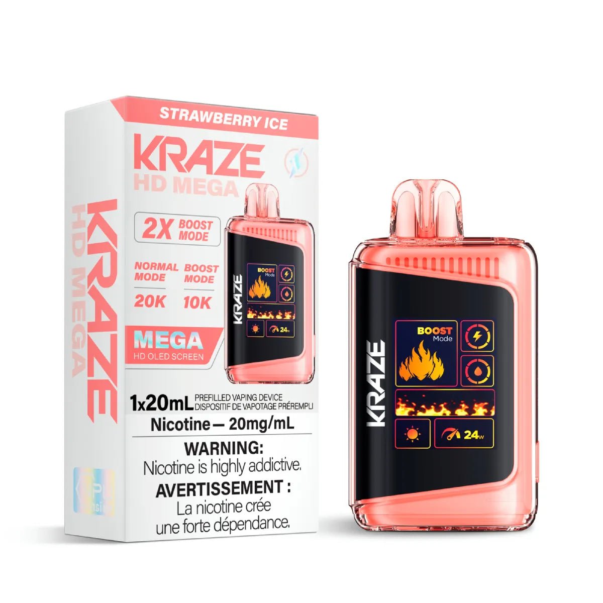 Shop Kraze HD Mega 20K Disposable - Strawberry Ice - at Vapeshop Mania