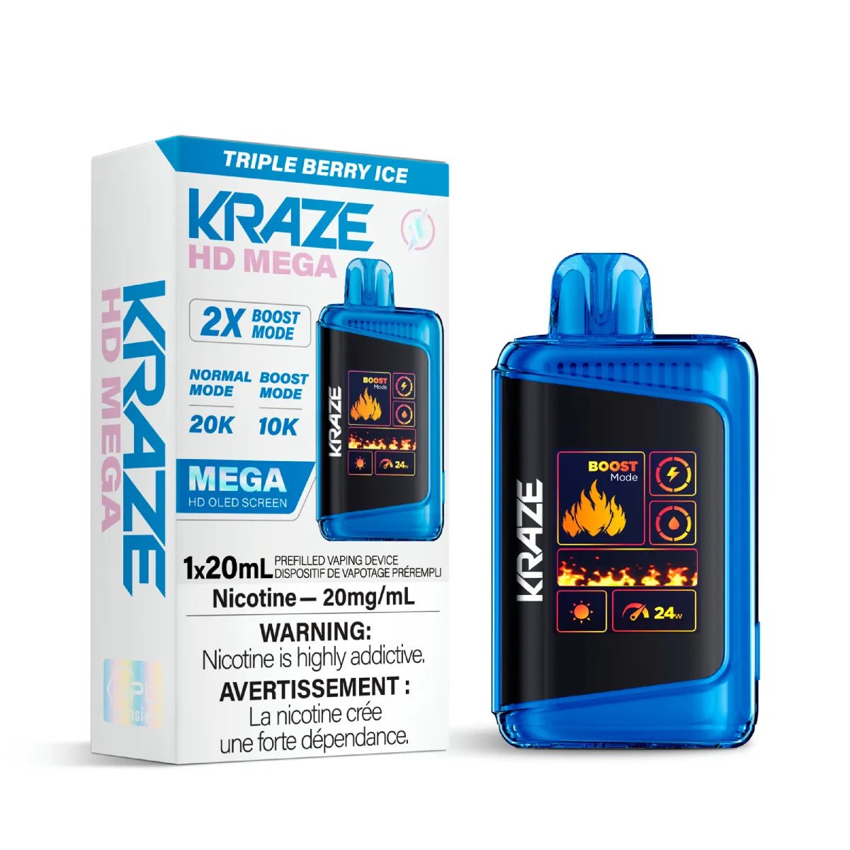 Shop Kraze HD Mega 20K Disposable - Triple Berry Ice - at Vapeshop Mania