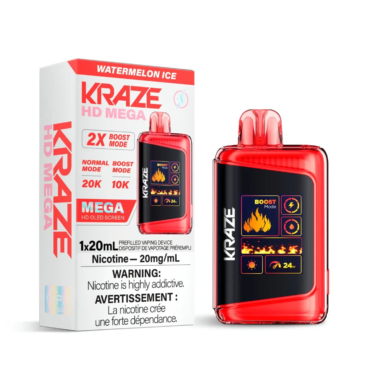 Shop Kraze HD Mega 20K Disposable - Watermelon Ice - at Vapeshop Mania