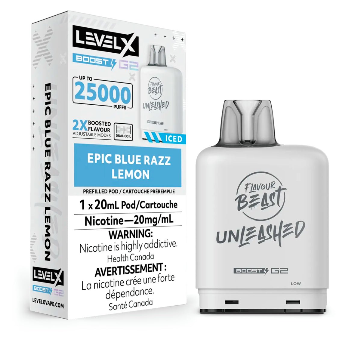 Shop Level X Boost 25K Pod 20ml - Unleashed - Epic Blue Razz Lemon - at Vapeshop Mania