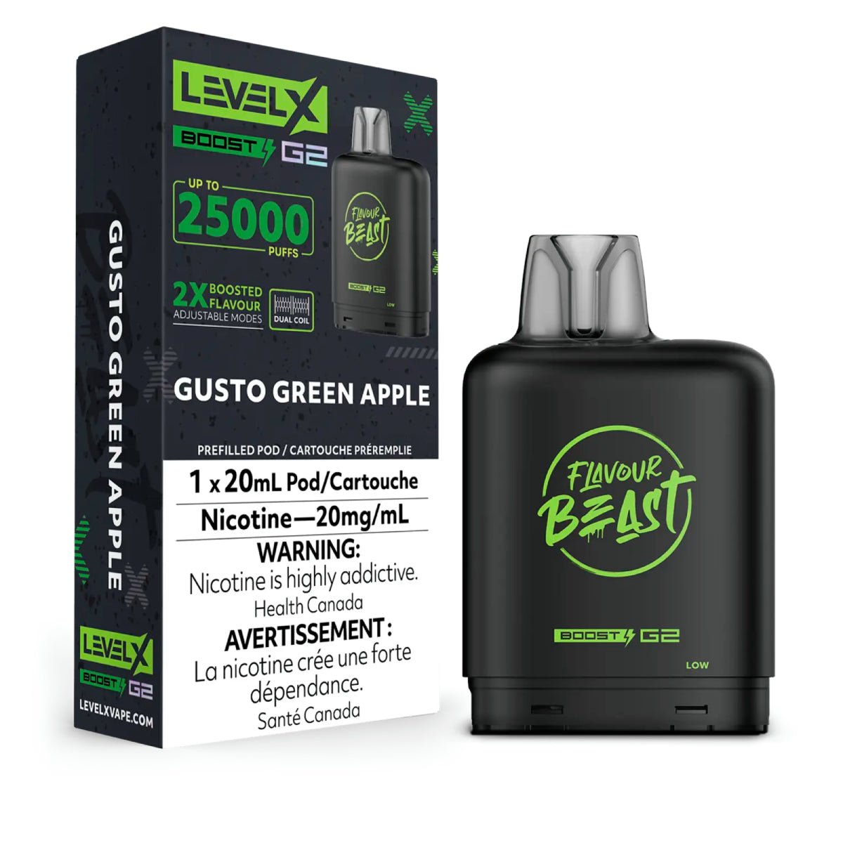 Shop Level X Boost Pod 20ml - Flavour Beast - Gusto Green Apple - at Vapeshop Mania