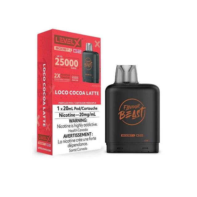 Shop Level X Boost Pod 20mL - Flavour Beast - Loco Cocoa Latte - at Vapeshop Mania