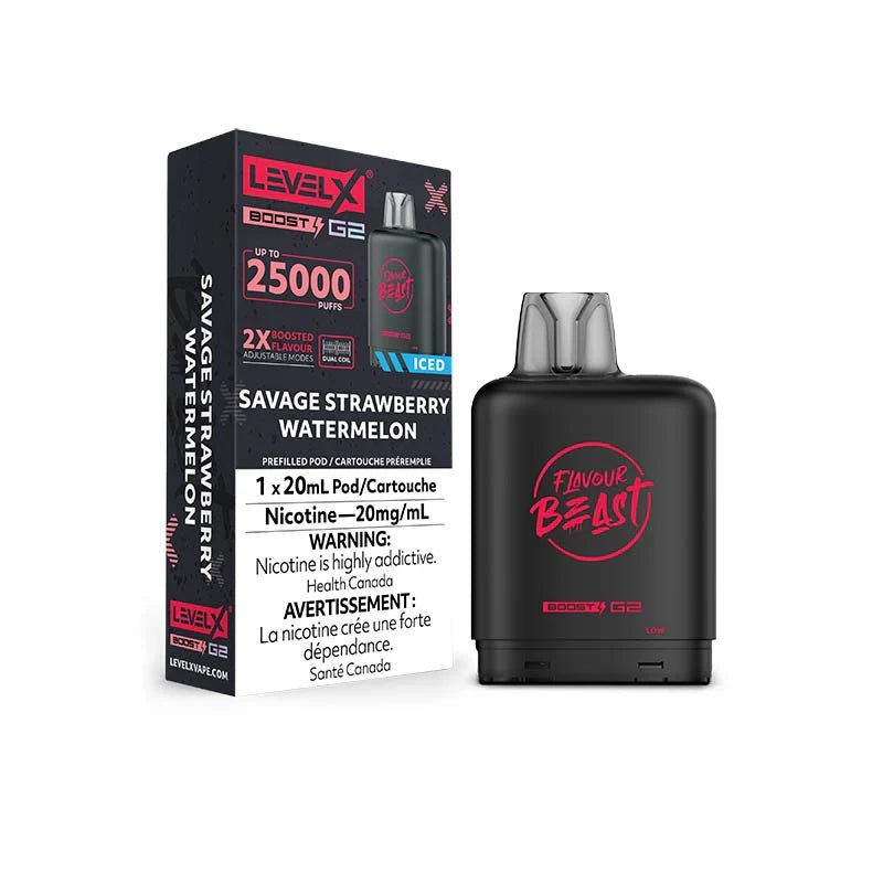 Shop Level X Boost Pod 20mL - Flavour Beast - Savage Strawberry Watermelon - at Vapeshop Mania