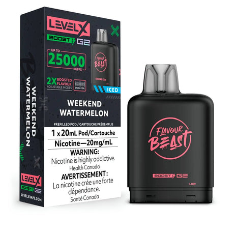 Shop Level X Boost Pod 20ml - Flavour Beast - Weekend Watermelon Iced - at Vapeshop Mania