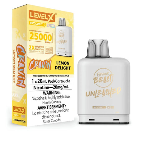 Shop Level X Boost Pod Unleashed 20mL - Lemon Delight - at Vapeshop Mania