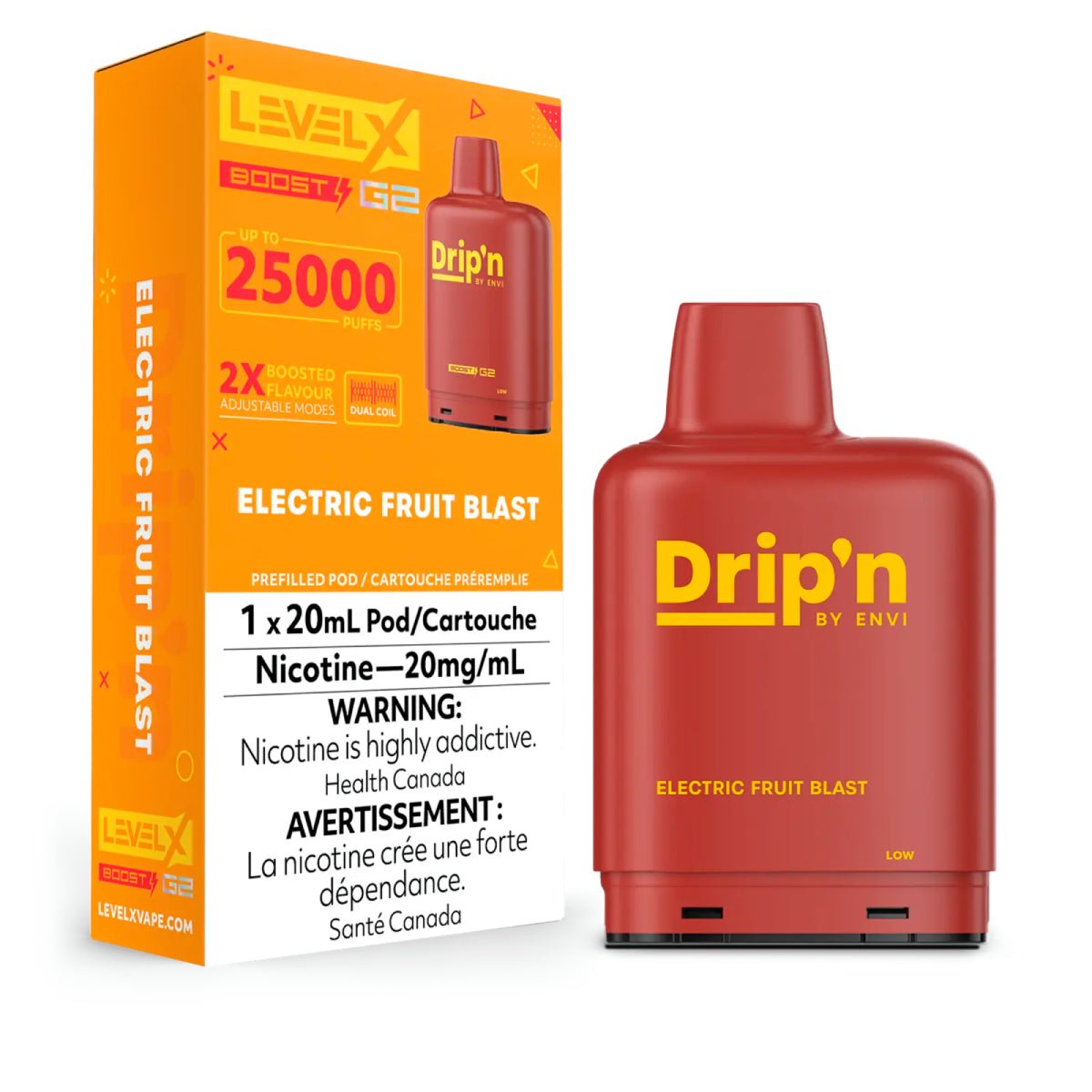 Shop Level X Drip'n Boost 25K Pod 20ml Pod - Electric Fruit Blast - at Vapeshop Mania