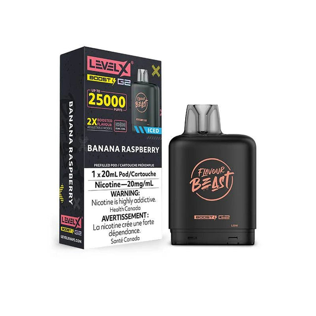 Shop Level X Flavour Beast Boost 25K Pod 20ml - Banana Raspberry Iced - at Vapeshop Mania