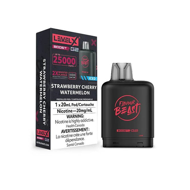 Shop Level X Flavour Beast Boost 25K Pod 20ml - Strawberry Cherry Watermelon Iced - at Vapeshop Mania