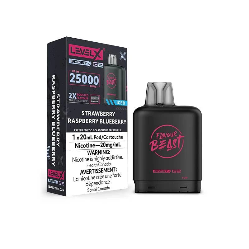 Shop Level X Flavour Beast Boost 25K Pod 20ml - Strawberry Raspberry Blueberry Iced - at Vapeshop Mania