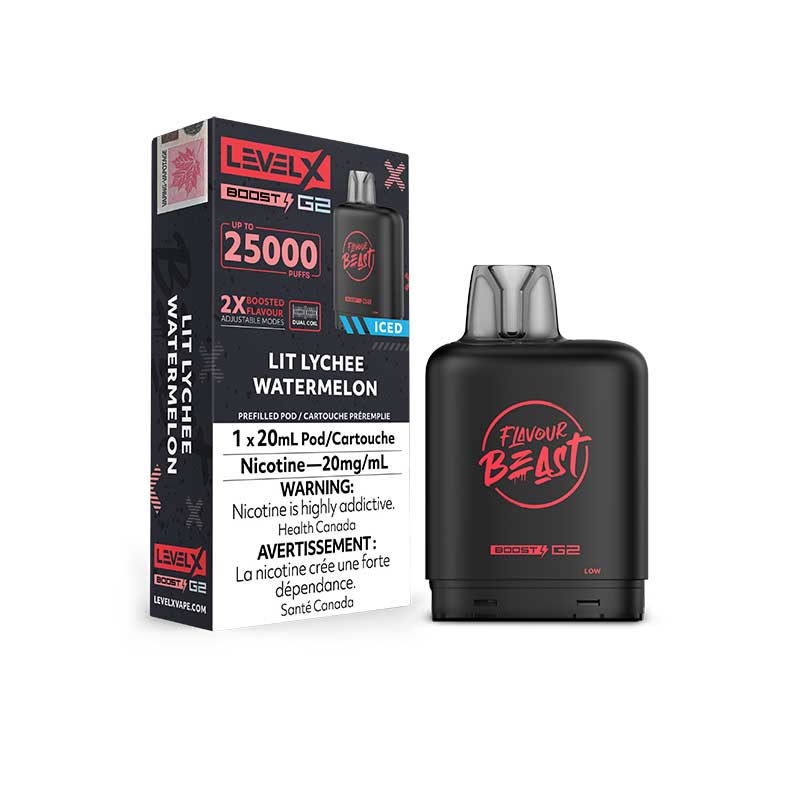 Shop Level X Flavour Beast Boost G2 Pod - Lit Lychee Watermelon - at Vapeshop Mania