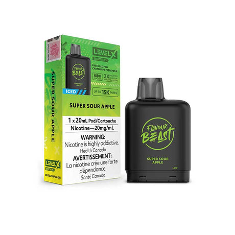 Shop Level X Flavour Beast Boost Pod 15K - Super Sour Apple Iced - at Vapeshop Mania