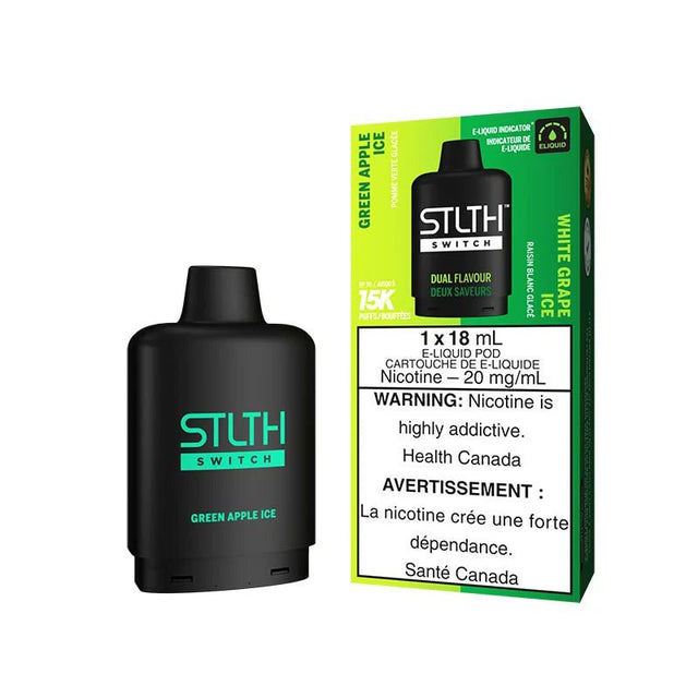 Shop STLTH Switch 15K Pod Pack - Green Apple Ice & White Grape Ice - at Vapeshop Mania