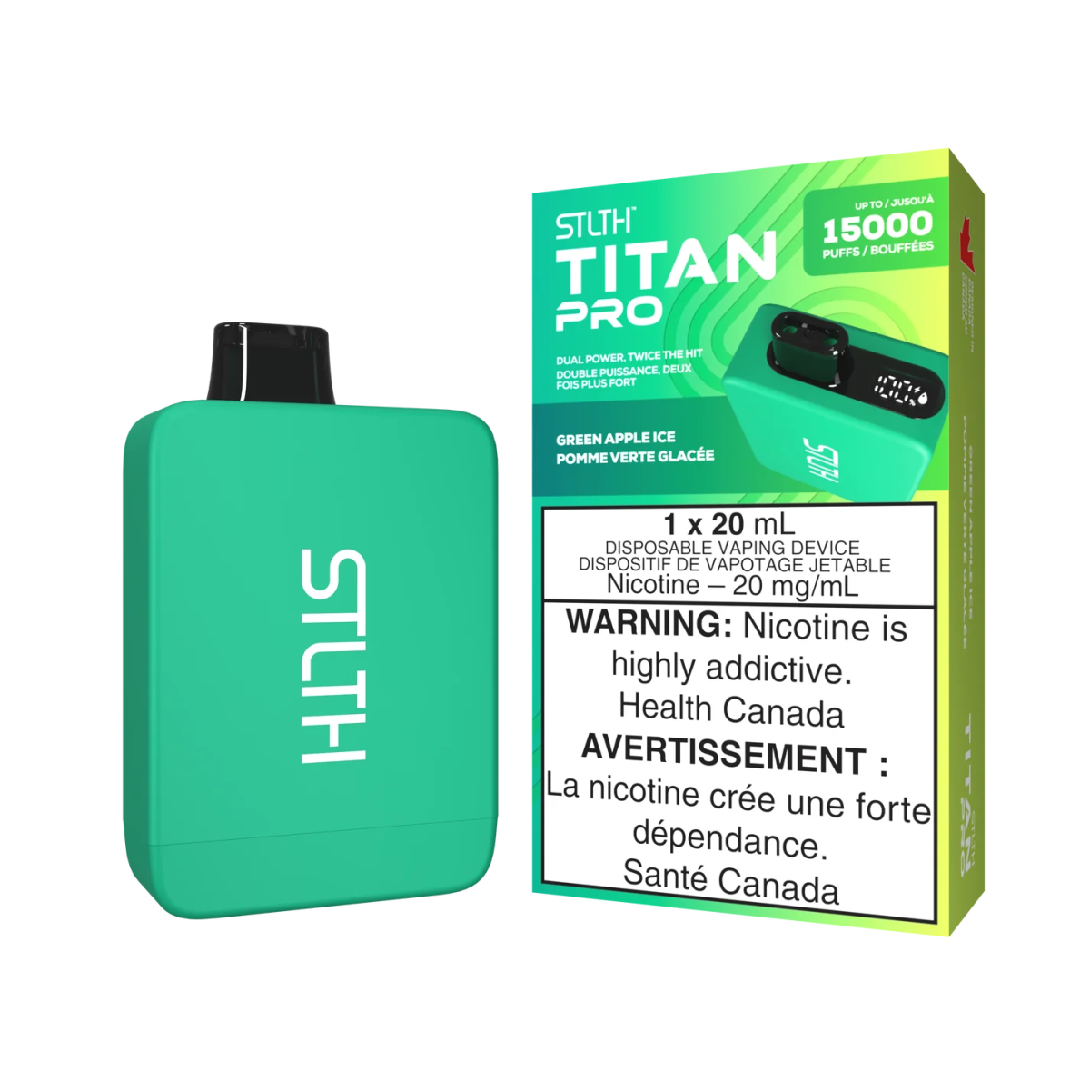 Shop STLTH Titan Pro 15K Disposable - Green Apple Ice - at Vapeshop Mania